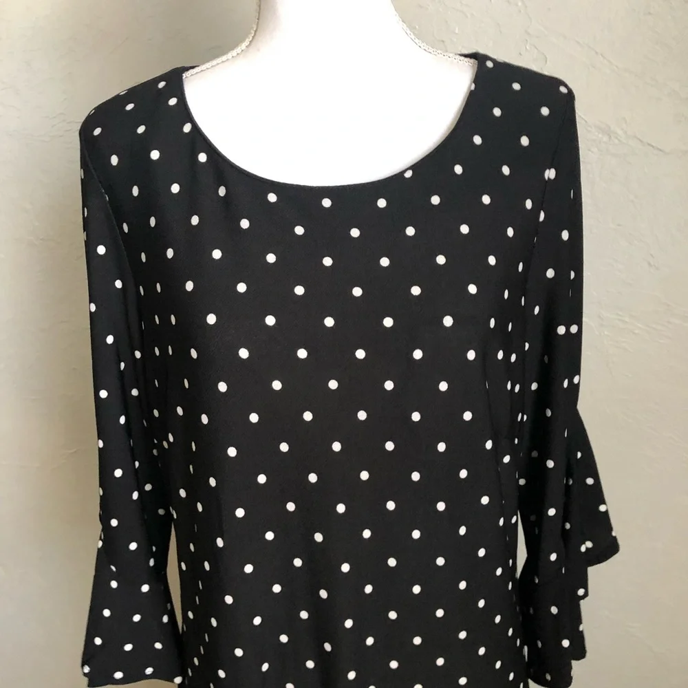 Sandra Darren Polka Dot Shift Dress with Floral Bottom 14 Black White Red - Picture 9 of 15